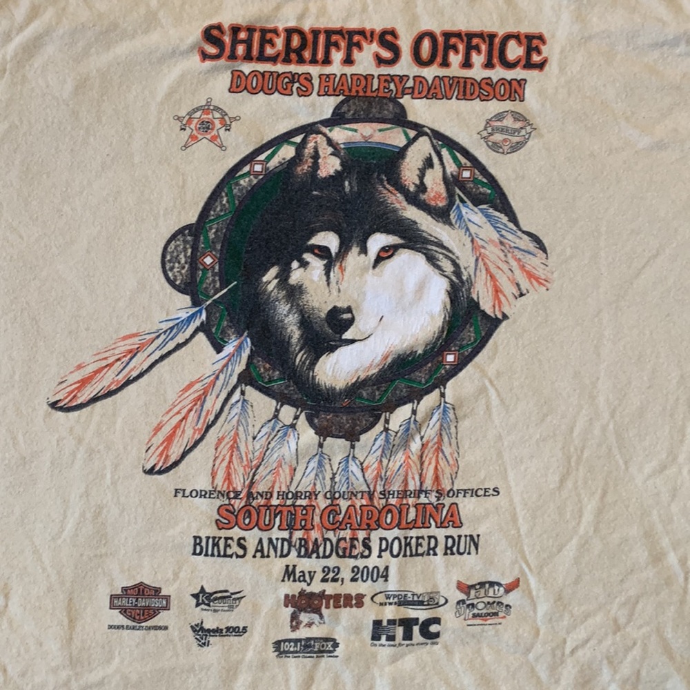 Vintage wolf & dream catcher Harley-Davidson bikes and badges poker run tee